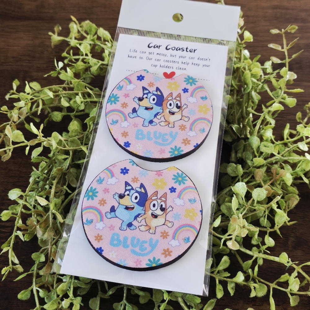 Bluey Car Coasters - Pink and Blue